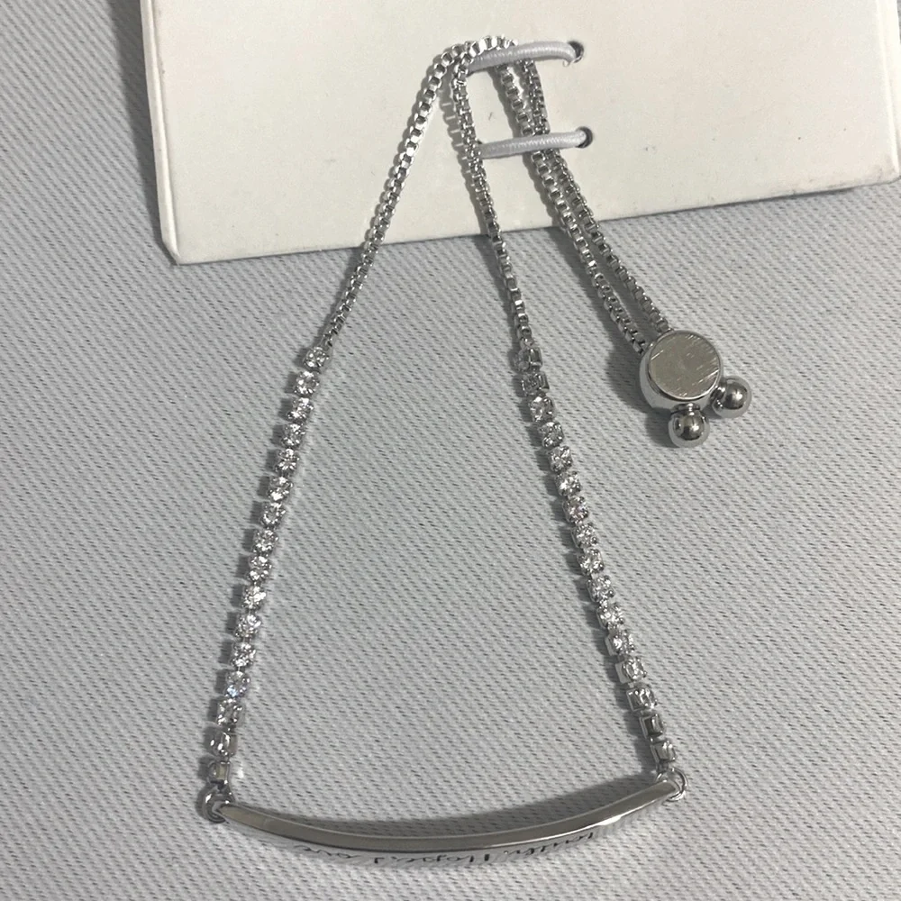 NWOT FAITH, HOPE, LOVE Silver Plated Adjustable Bar Bracelet w CZs on Both Sides